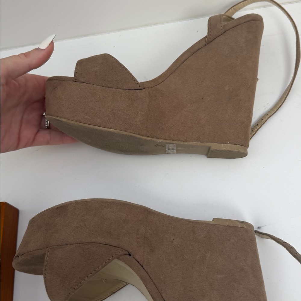 Ankle-Strap Suede Wedge Sandals in Brown - Picture 9 of 11